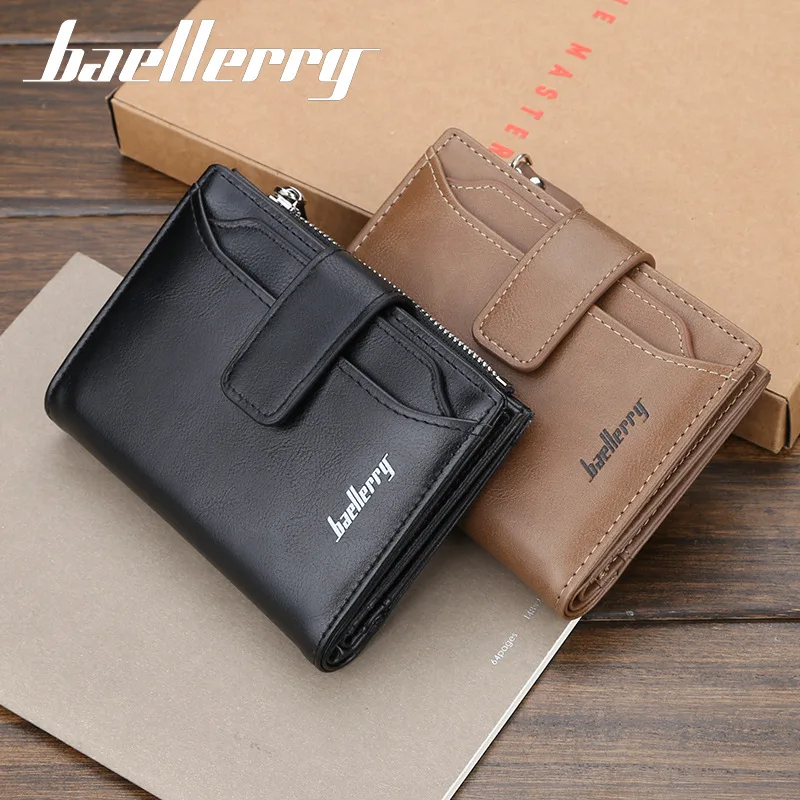 New Fashion Men Wallet Short Design Removable Card Holder Male Driving License Slot Leather Purse Solid Zipper Coin Pocket