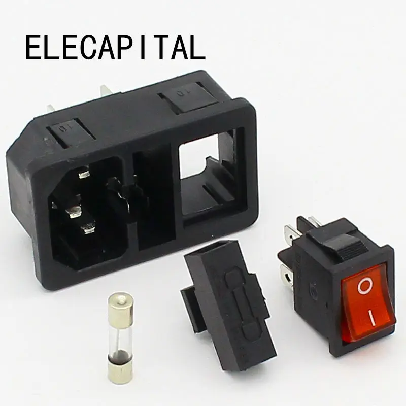 NEW HIGH QUALITY Red Light Power Rocker Switch Fused IEC 320 C14 Inlet Power Socket Fuse Switch Connector Plug 10A 250V B2C