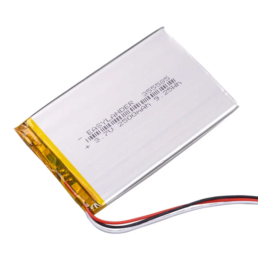 2 Przewody 3 Przewody 355585   3.7V 2500mAh akumulator litowo-jonowy polimerowy do MP4 MP5 DVR głośnik GPS e-book tablet pc