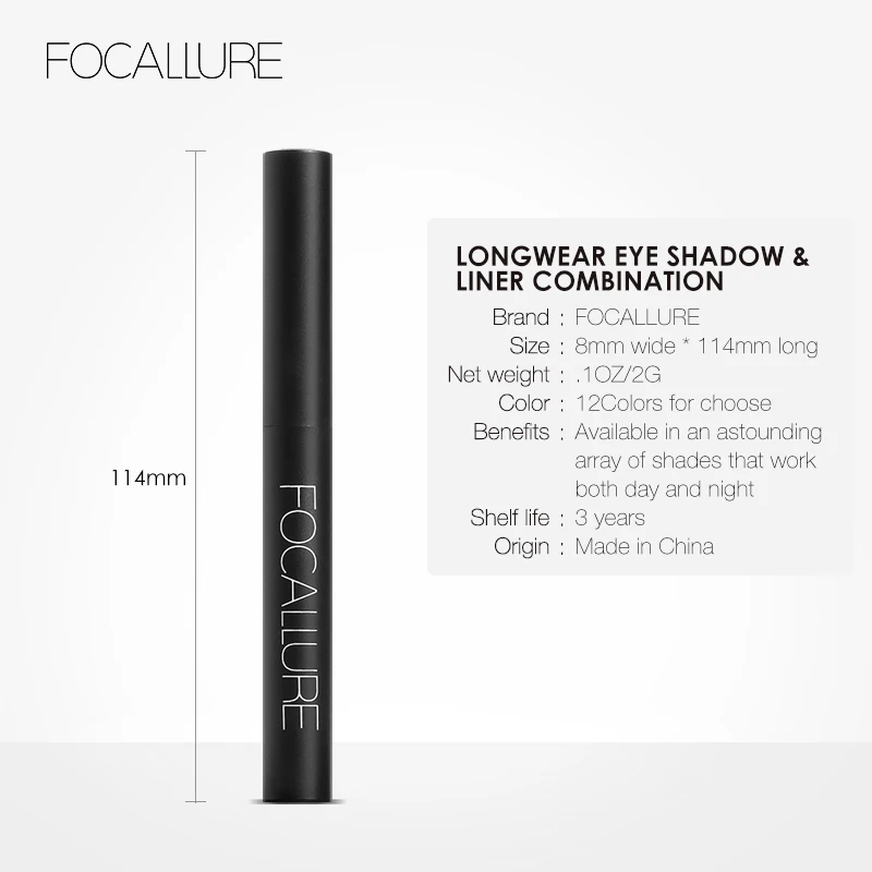 FOCALLURE 24 Colors Matte Eyeshadow Stick Easy to Wear Pigment Women Beauty Professional Single Eye Shadow Pen Makeup Cosmetics