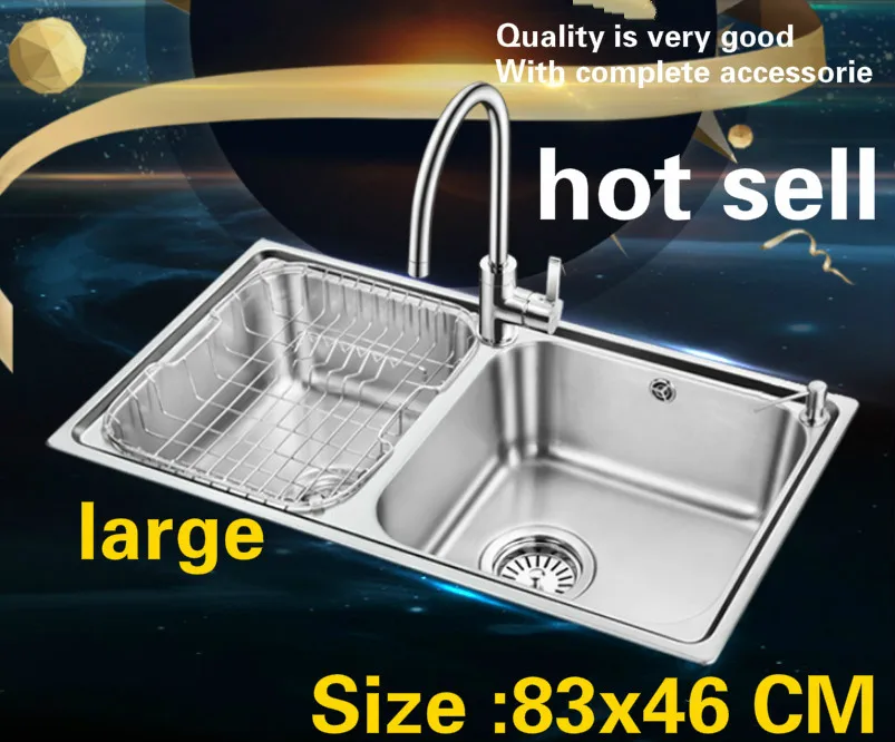 

Free shipping Household big standard kitchen double groove sink wash vegetables 304 stainless steel hot sell 83x46 CM