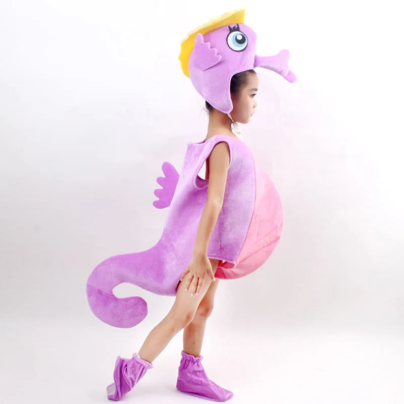 Children kid blue purple orange hippocampus sea horse costume Halloween party cosplay animal costume clothes for boy girl image 2