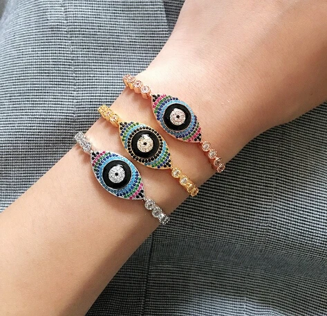 2017 factory High quality girl gift adjust box chain evil eye gold rose silver color becautiful nice fashion bracelet