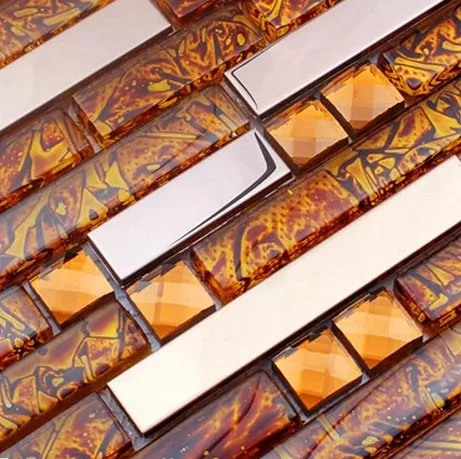 

orange glass mosaic mixed stianless steel backsplash tiles for dining room wall tiles hallway bedroom wall mosaic tiles