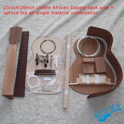 Ukulele africano sapele de 23 polegadas/26 polegadas, conjunto de kit de ukulele diy de combinação única, acessórios para instrumentos musicais