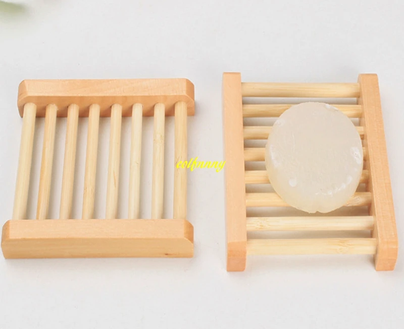 500pcs/lot Fast shipping 12*9.3*1.7cm Natural Wood Bathroom Soap Dish Drain Tray Holder Sponge Plate Home Storage Rack