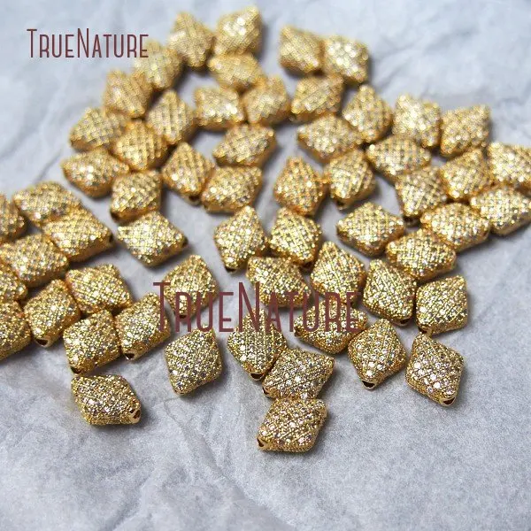 

10Pcs Copper Clear Zircon Micro Inserts Gold Color Rhombus Shape Beads 10x8.5x5mm BE1134