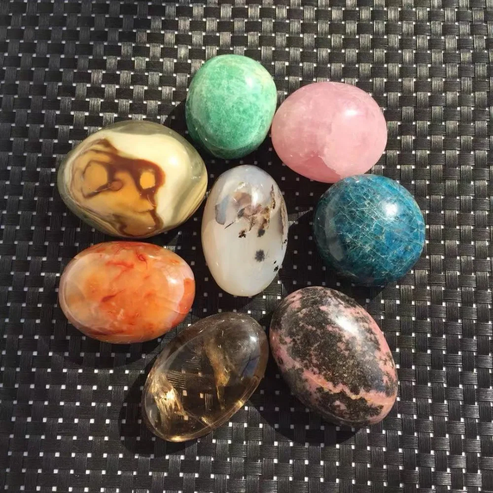 8pcs different Natural amazonite,rose,smoky,apatite Crystal gemstone reiki healing crystal polished palm stone Madagascar sell