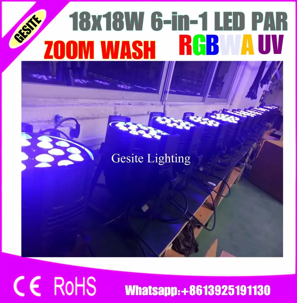 4pcs/lot 18*18W dmx led par wash zoom indoor 6in1 rgbwa uv 18x18 w led par can