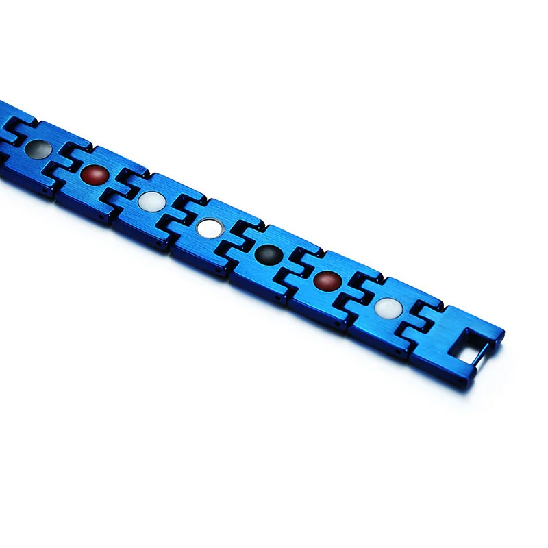 Vinterly Blue Magnetic Bracelet Men 13mm Stainless Steel Chain Link Bracelets Male Punk Health Energy Bracelet for Men Jewellery