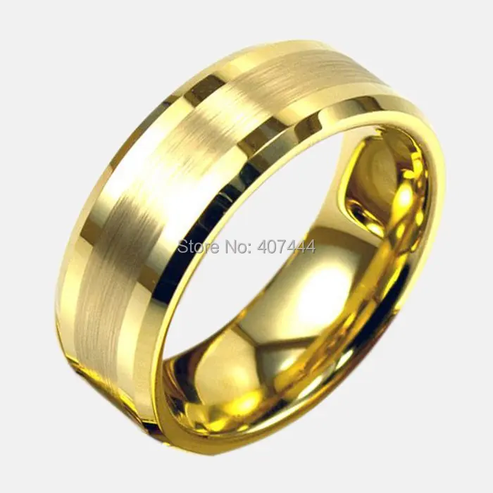 

Free Shipping USA UK Canada Russia Brazil Hot Sales 8MM Golden Beveled Brushed Strip Men's New Fashion Tungsten Wedding Rings