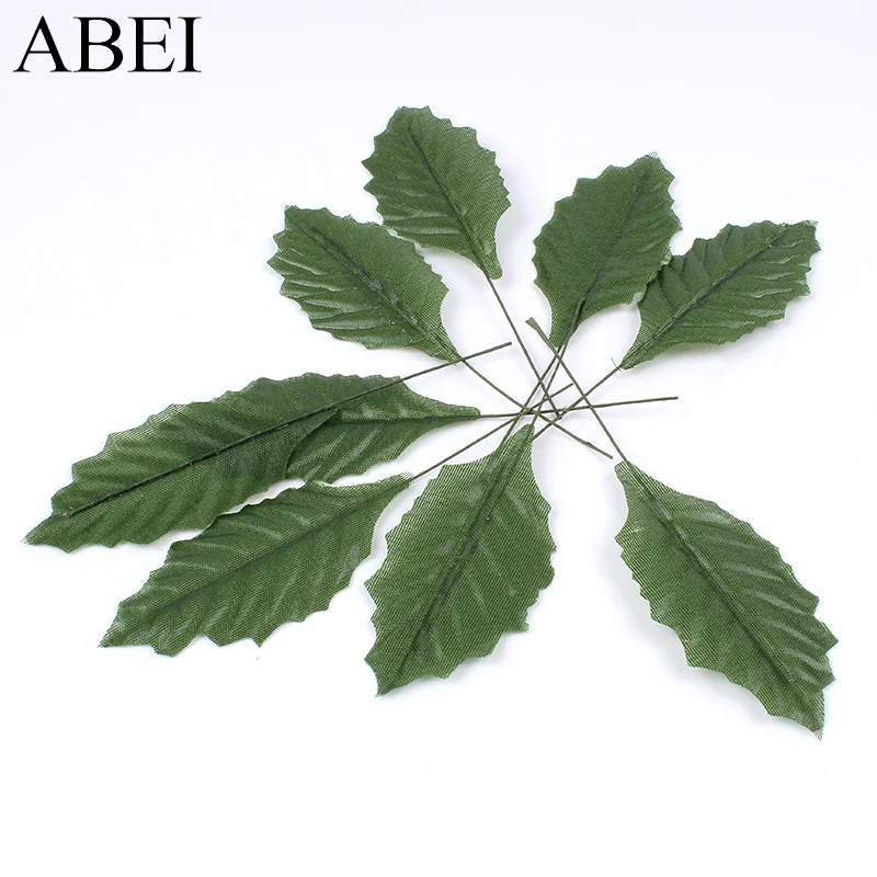 50pcs/lot Artificial Silk Leaf For Wedding Party Decoration DIY Floral Wreath Garland Fake Green Leaf W/Wire Stem Wholesale