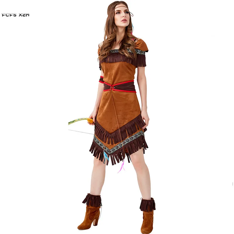 S-XL Female Warrior Hunter Archer Cosplay Women Halloween Indian Princess Costume Carnival Purim Nightclub Role Play Party Dress