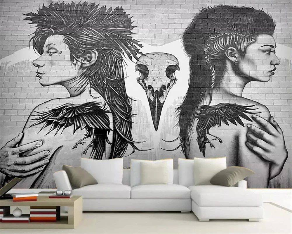 Custom wallpaper personality tattoo character doodle TV background home decoration living room bedroom 3d wallpaper