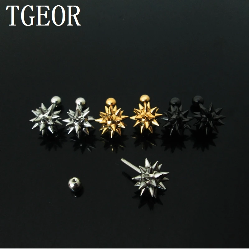 Fashion earring colors 1 Pair 1.2*6*4/10mm surgical Stainless Steel spike ball ear tragus piercing