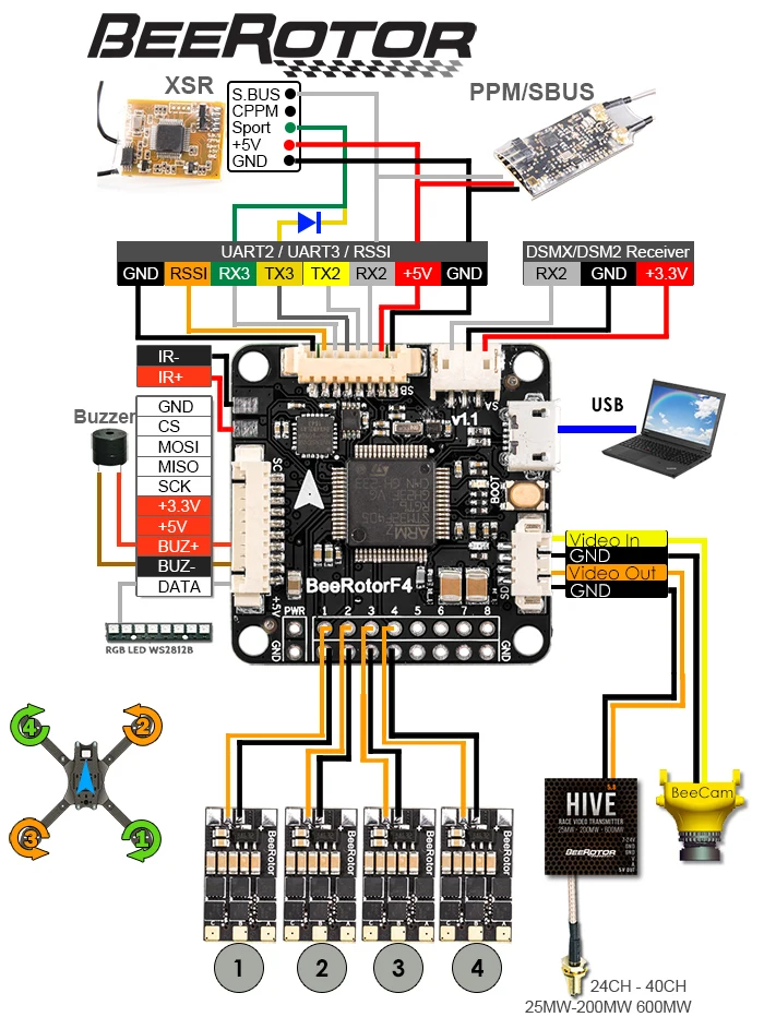 BeeRotor F4 BetaFlight Điều Khiển Chuyến Bay Với BFOSD OSD Cho FPV Đua Quadcopter BRF4