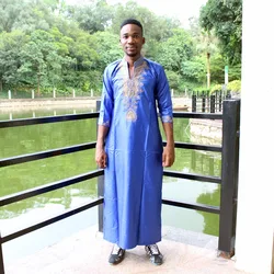 Dashikiage Unisex New fashion Bazin Long Shirt African Embroidery Kaftan Dashiki With Pockets