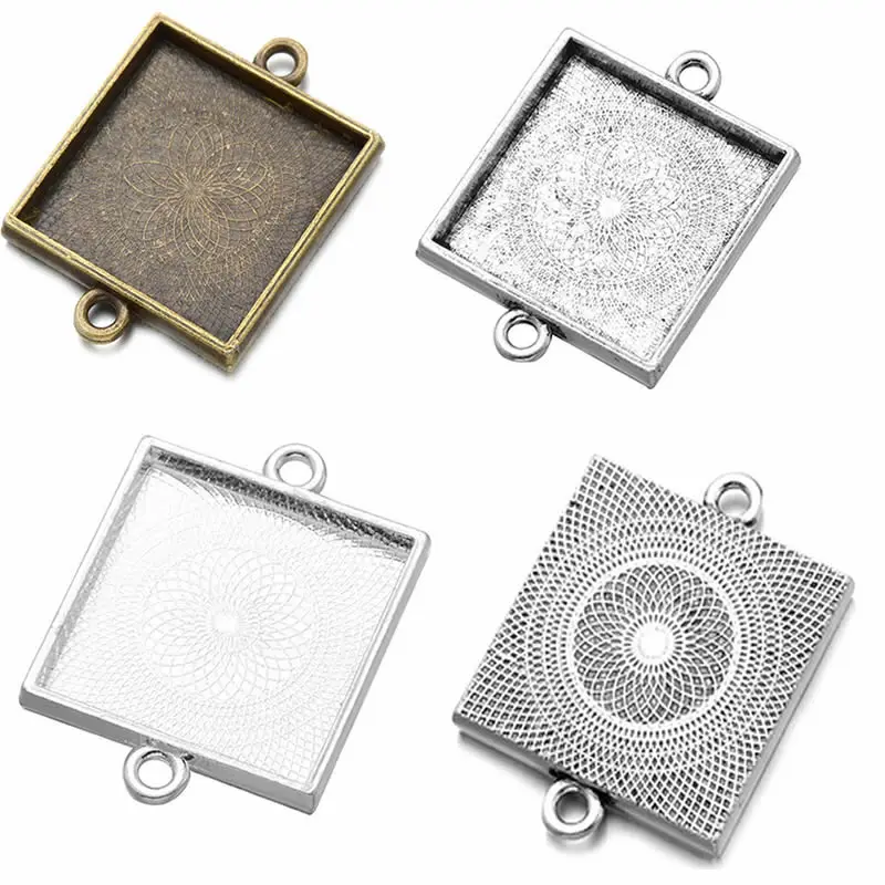 Onefrezowanie Fit 25x25mm kwadratowe Cabochons Cameos rama wisiorek fasetowany złącze taca puste akcesoria do wyrobów DIY 5 sztuk K05190