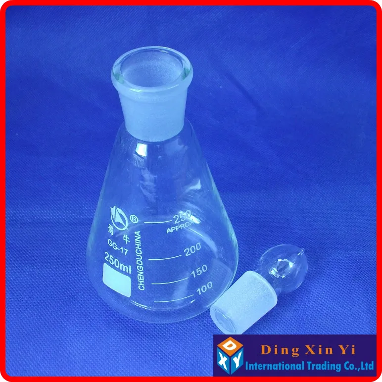 (6pieces/lot)250ml conical flask with cover,Conical flask with stopper,high borosilicate glass, high quality