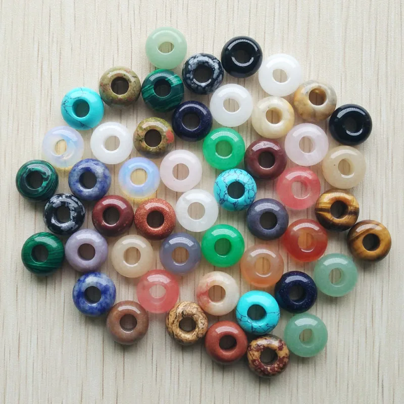 Moda dobrej jakości kamień naturalny mix okrągły kształt duże dziurki koraliki do bransoletki Charms biżuteria 50 sztuk/partia hurtowo