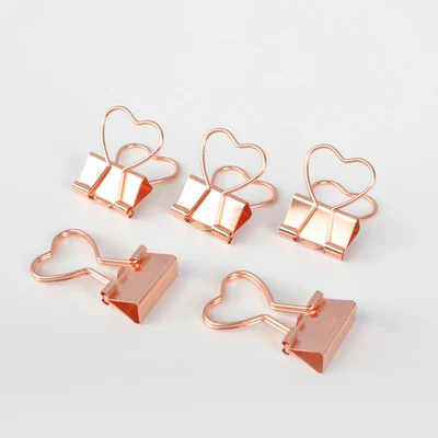 12 Clips/Pack Creative Rose Gold Office Paper Clips Decorative Heart Metal Binder Clips Para Papel