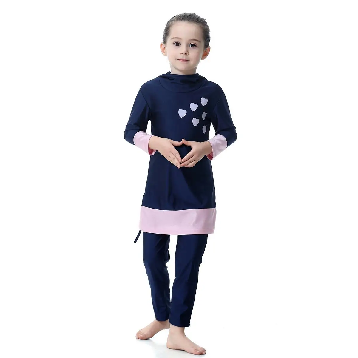 Cute Muslim Kids Girl Full Cover Swimwear Islamic Long Sleeve Arab Modest Swimsuits Swim Clothes Beachwear Children Suit Set New