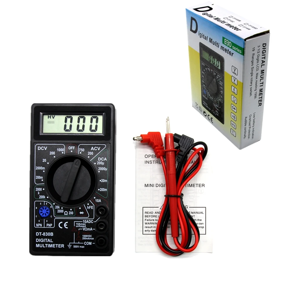 LCD Digital Multimeter AC/DC 750/1000V Digital Mini Handheld Multimeter For Voltmeter Ammeter Ohm Tester Meter With Probe DT830B