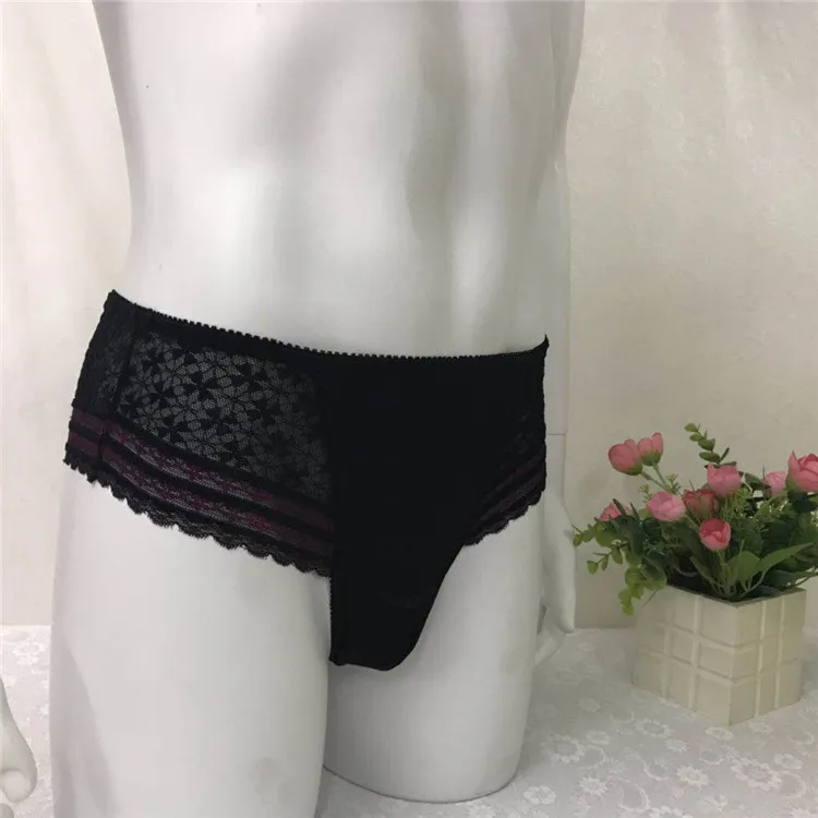 Sexy Men Lace THONG TBACK Bikini Briefs Underwear Sissy Pouch Panties Penis Pouch Panties M L XL XXL  sissy gay jockstrap