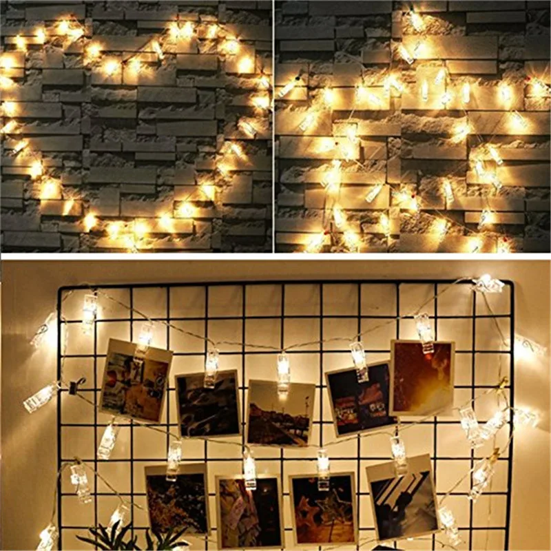 Impermeabile 3M 4M immagini di carte foto clip pioli luminoso LED String Light Battery Power Indoor Home Party Festival Wedding Decor