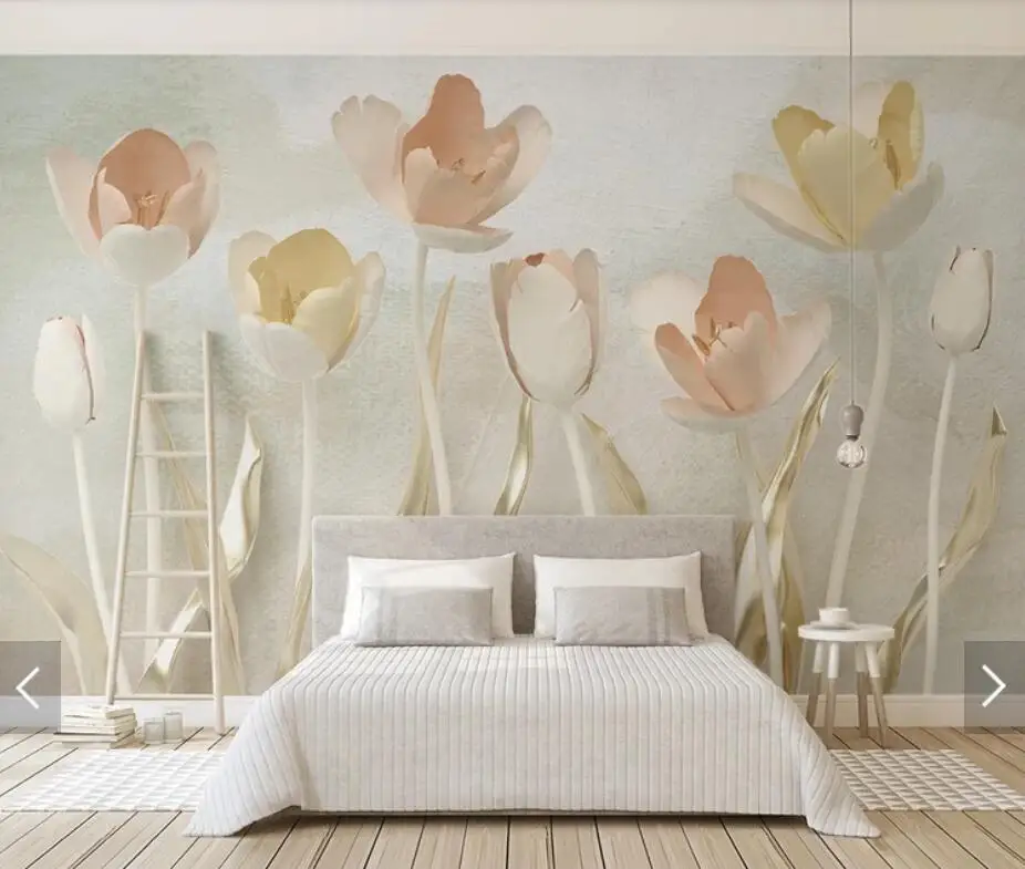 3D Tulip Flower Wallpaper Mural  Paper Rolls for Living Room Home  Art Painting Papel De Parede Floral  Decorative