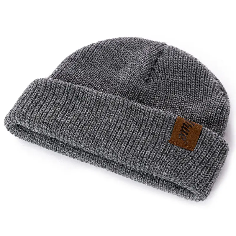 1 Pcs Hat PU Letter Casual Beanies For Men Women Warm Knitted Winter Hat Fashion Solid Hip-hop Beanie Hat Unisex Cap