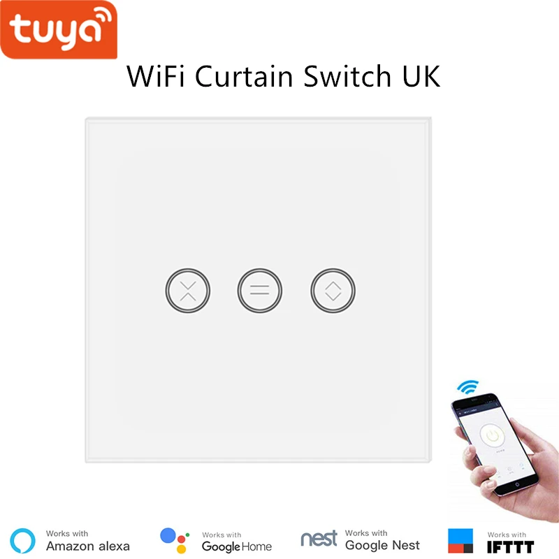 WiFi Remote control Smart Curtain Switch Wifi Shutter switch Voice touch App control UK standard Tempered Glass panel Alexa