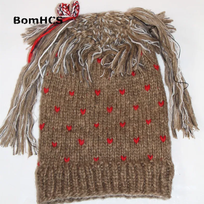 BomHCS Very Funny Pigtail Mask 100% Handmade Knitted Braid Wig Beanie Hat Party Halloween Gift