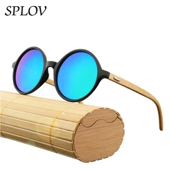 New Natural bamboo Leg Sunglasses Men Women Retro Round Wooden Sun Glasses Coating Steampunk Fashion Shades Male Female Eyewear