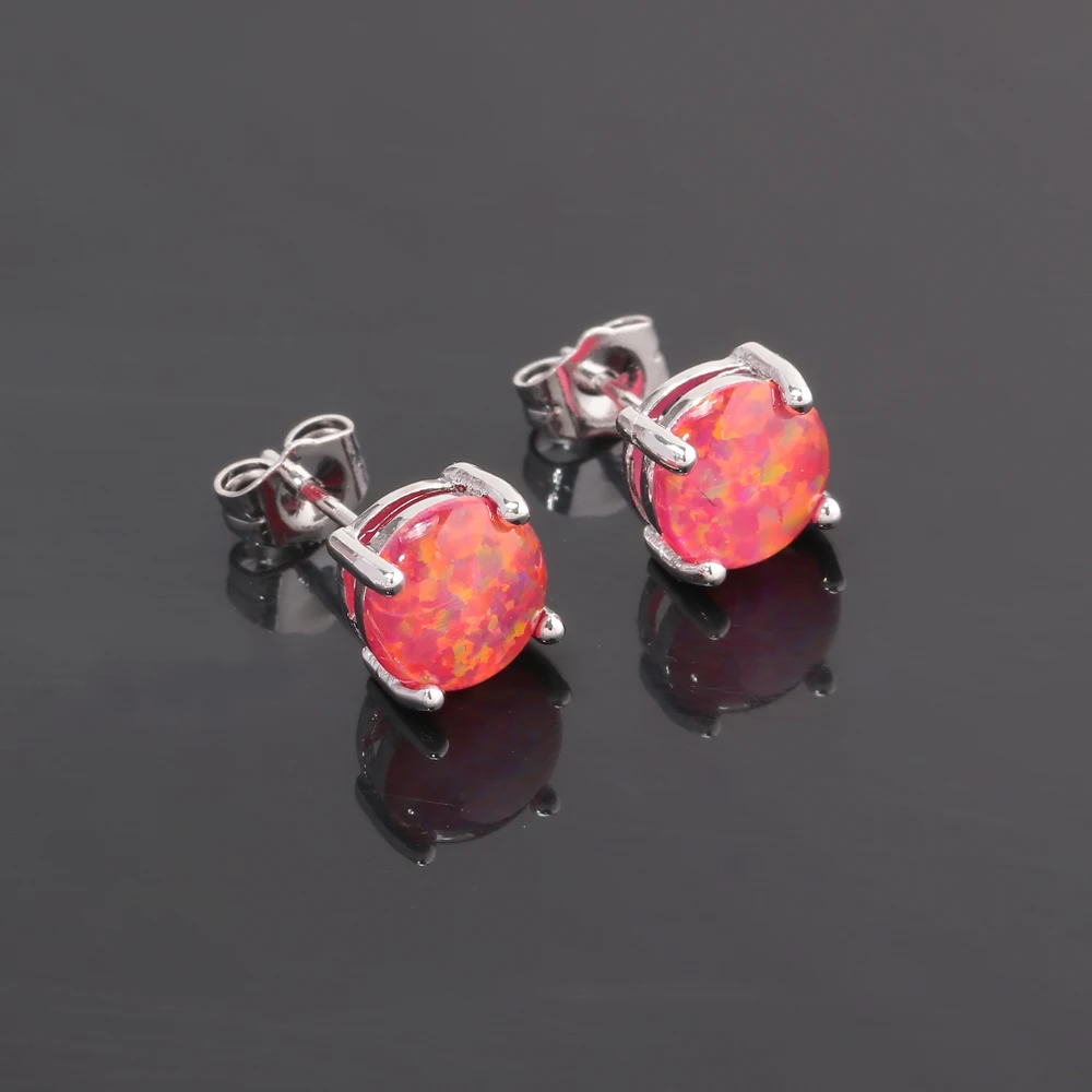 CiNily Created Red Fire Opal 8mm Silver Plated Earrings Wholesale Hot Sell for Women Jewelry Stud Earrings 8mm OH1885