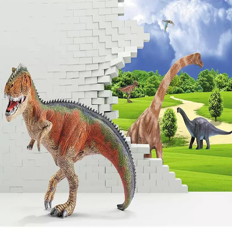 Decorative wallpaper series Park 3D three dimensional brick wall grassland dinosaur TV background wall