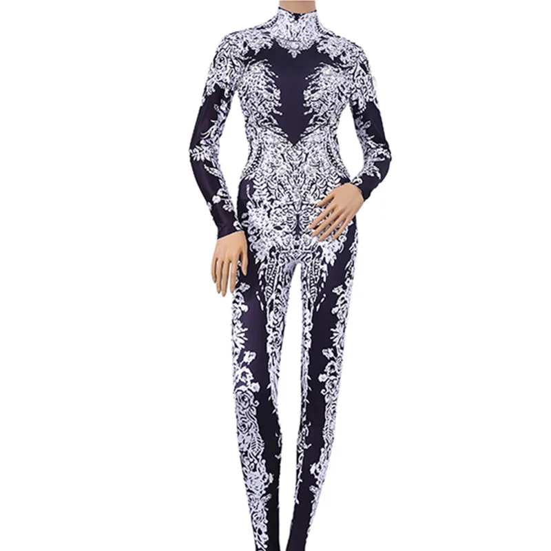 

Women One-piece Bodysuit Nightclub Oufit Party Leggings Sexy Stage Skinny Crystals Jumpsuit Female Singer Dancer Stones Costumes