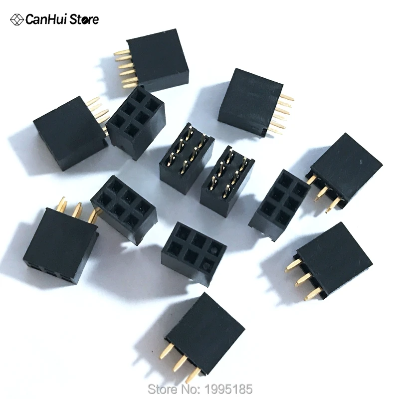 100PCS 2x3 6 Pin 2.54mm Double Row Female Straight Header Pitch Socket Pin Strip 2*3 mm Platoon Mother Female Header Connector