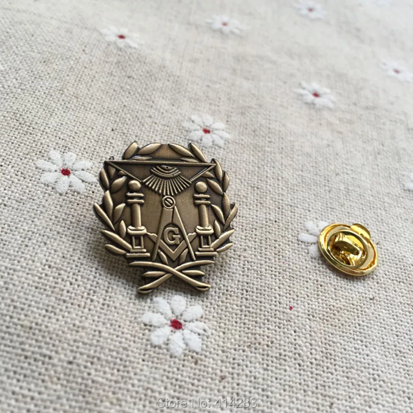 Masonic Lodge Wreath Double Column Lapel Pin Square and Compass with G Freemasonry Free Masons Brooch Pins Badge Fellow Gifts