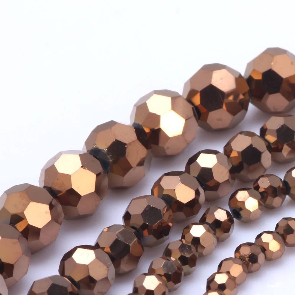 OlingArt 3/4/6/8mm Round Glass Beads Rondelle Austria 32 faceted crystal Copper color Loose bead DIY Jewelry Making