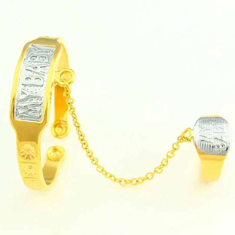 Adixyn New Arrival Two Colors Bangles & Bracelets For Kids18K Gold Color MY BABY For Kid Baby Lovely Jewelry ,Bracelet With Ring