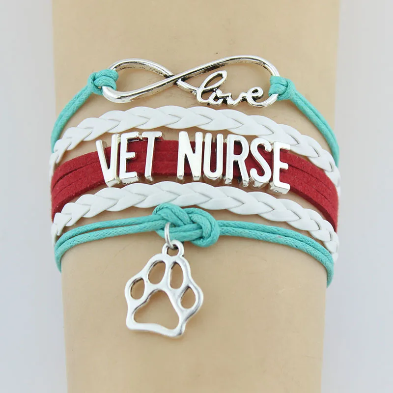 10PC/lot Infinity Love Vet Nurse Vet Tech Paw Charm Wrap Bracelets Paw Print Charms Animal Bracelet Women&Men Bracelets Jewelry