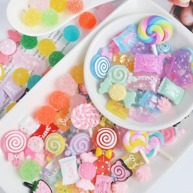 10pcs Slime Charms With Sweets Candy Sugar Resin Flatback Of Slime Beads For Ornament Scrapbook DIY Crafts