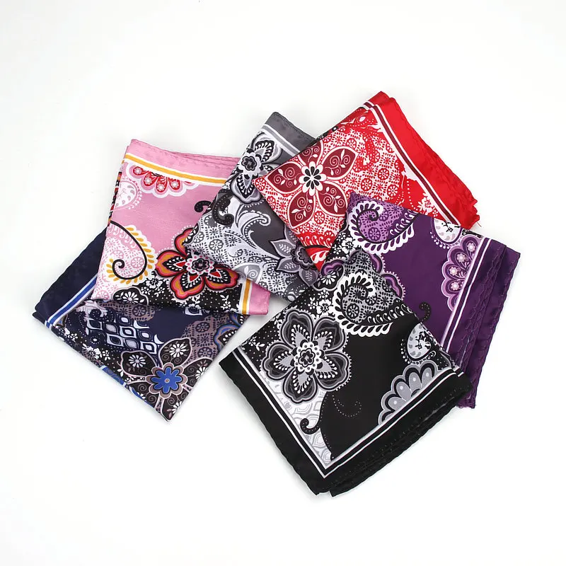 Men's Classic Wedding Party Handkerchief Business Polyester Silk Flower Paisley Pocket Square Hanky Accessories Towel Gifts