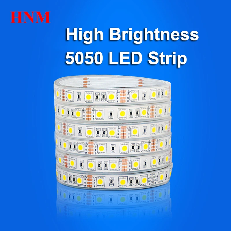 High Brightness Flexible LED Strip 5050 SMD 60LEDs/m 5M/Roll 12V Waterproof RGB Red Green Blue Yellow White Yellow