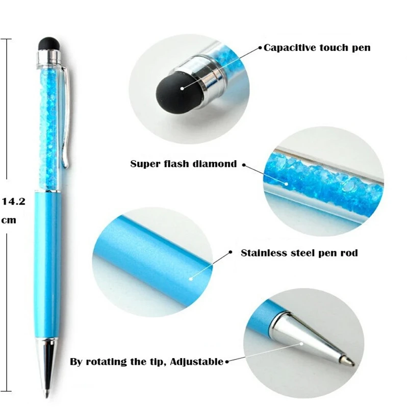 1 Pc Cute Kawaii Brand Diamond Metal Ballpoint Pen Touch Screen Crystal Ball Pen For Mobile Phone Office Supplies