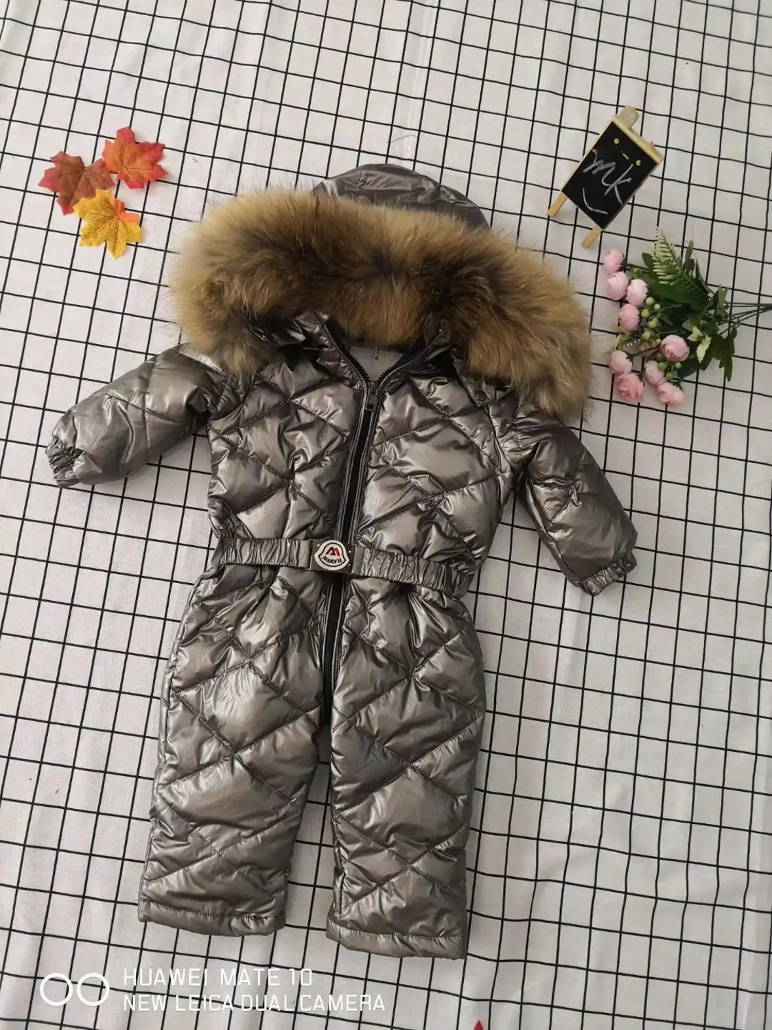 70cm-150cm Real fur hooded baby outergoing 2022 Winter children jumpsuit snow suit girl down boy Baby coveralls ski suit