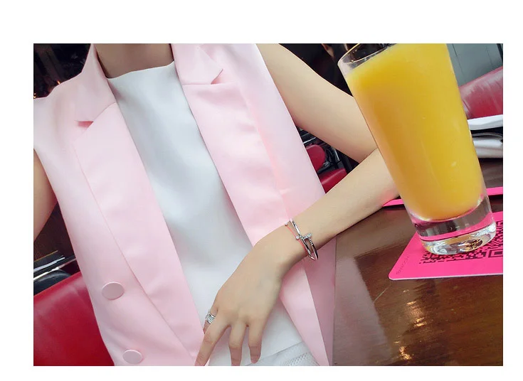 Pink Women Suit Vest Jacket Double Breasted Pockets Plus Size Waistcoat Sleeveless Blazer Coats