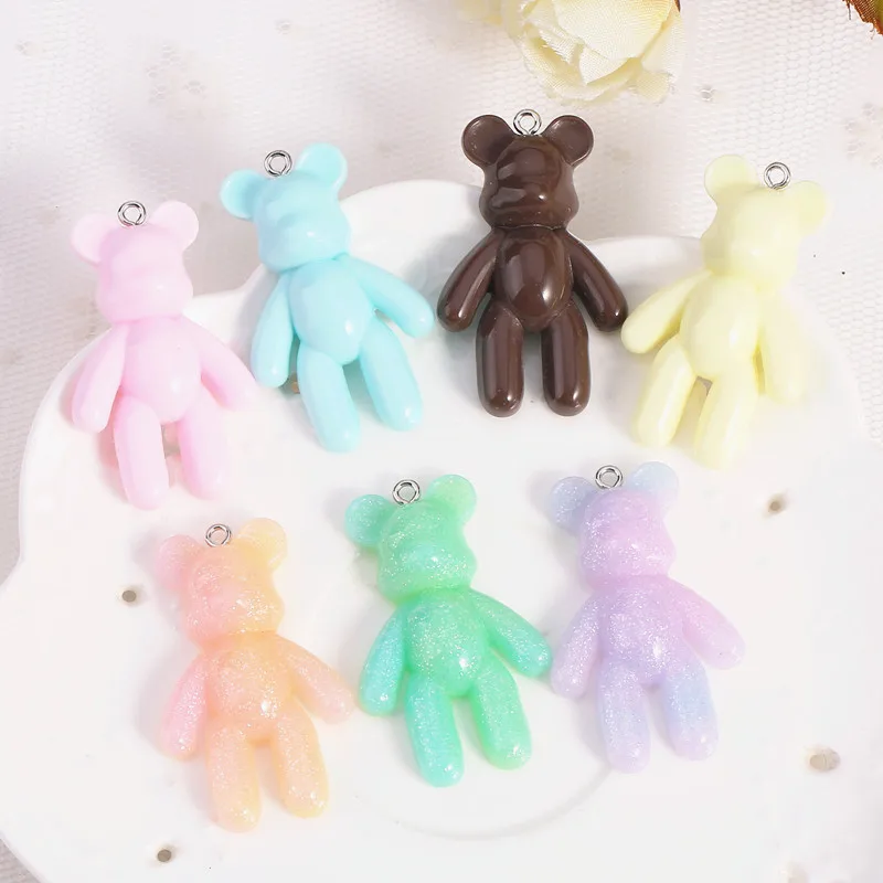 20Pcs 28*45MM Violent Bear  Charms Glitter Flatback Resin Craft Jewlery Findings For  Necklace Pendant Keychain Diy Making