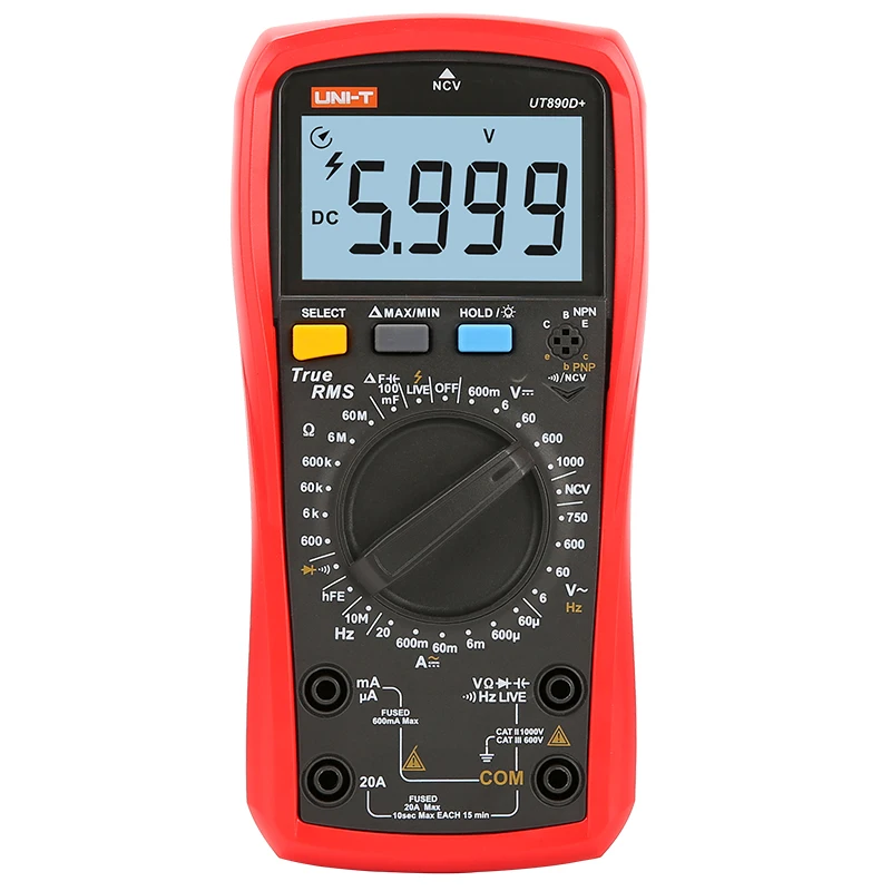Цифровой мультиметр UNI-T UT890D+/UT890C; Цифровой электрический мультиметр RMS с ручным диапазоном истинного среднеквадратичного диапазона/NCV/емкостный/температурный тест